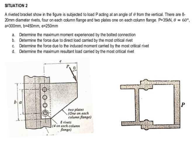 The rivet group shown connects two narrow lengths of the plate, one of  which carries a 15 kN load positioned as shown. If the ultimate shear  strength of a rivet is 350