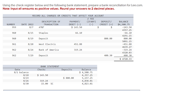 Answered: Using the check register below and the… | bartleby