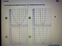 Questlon
Select the graph of the quadratic function g (x)= -x.Identify the domain and range
16
16
14
14
12
12
10
10
8.
(A
6
2
-6
4
-2
4.
-8
-6
-4
-2
2.
6
16
16
14
14
12
12
10
10
81
8.
9.
10
