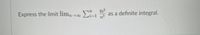 **Problem Statement:**

Express the limit \(\lim_{n \to \infty} \sum_{i=1}^{n} \frac{8i^2}{n^3}\) as a definite integral.

**Explanation:**

This mathematical expression involves evaluating the limit of a Riemann sum as \(n\) approaches infinity, which can be expressed as a definite integral. The sum \(\sum_{i=1}^{n} \frac{8i^2}{n^3}\) can be interpreted as approximating the area under a curve by dividing it into \(n\) rectangles, where each rectangle has a width of \(\frac{1}{n}\) and the height given by the function evaluated at that point.

To express the sum as a definite integral:
1. Recognize the sum as a Riemann sum for the function \(f(x) = 8x^2\) over the interval from 0 to 1.
2. The definite integral that represents this limit is \(\int_0^1 8x^2 \, dx\).

This process of converting sums into integrals is a fundamental concept in calculus, helping to find exact values for areas under curves and other similar problems.