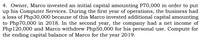 4. Owner, Marco invested an initial capital amounting P70,000 in order to put
up his Computer Services. During the first year of operations, the business had
a loss of Php30,000 because of this Marco invested additional capital amounting
to Php70,000 in 2018. In the second year, the company had a net income of
Php120,000 and Marco withdrew Php50,000 for his personal use. Compute for
the ending capital balance of Marco for the year 2019.
