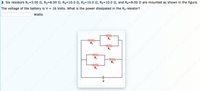 2. Six resistors R1=5.00 2, R2=8.00 2, R3=10.0 2, R4=10.0 2, R;=10.0 2, and R6=8.00 2 are mounted as shown in the figure.
The voltage of the battery is V = 16 Volts. What is the power dissipated in the R2 resistor?
Watts
oof19 0of19 00
ww
R.
19 0of19.0
ww-
R.
ww-
ww-
R,
19 0of19 oof19 o0f19 oof19 oof19
ww
R,
o19 0of19 0of19 0of19 oo
19 0of19 0of19 oof19.0of19. 00
