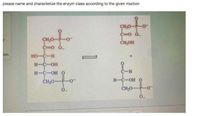 please name and characterize the enzym class according to the given rraction
CH;0
CH,O-
CH;OH
C=O 0.
ion
HO-C-H
H-C-OH
H-C-OH O
C-H
CH,O-
H-C-OH
CH;O-
