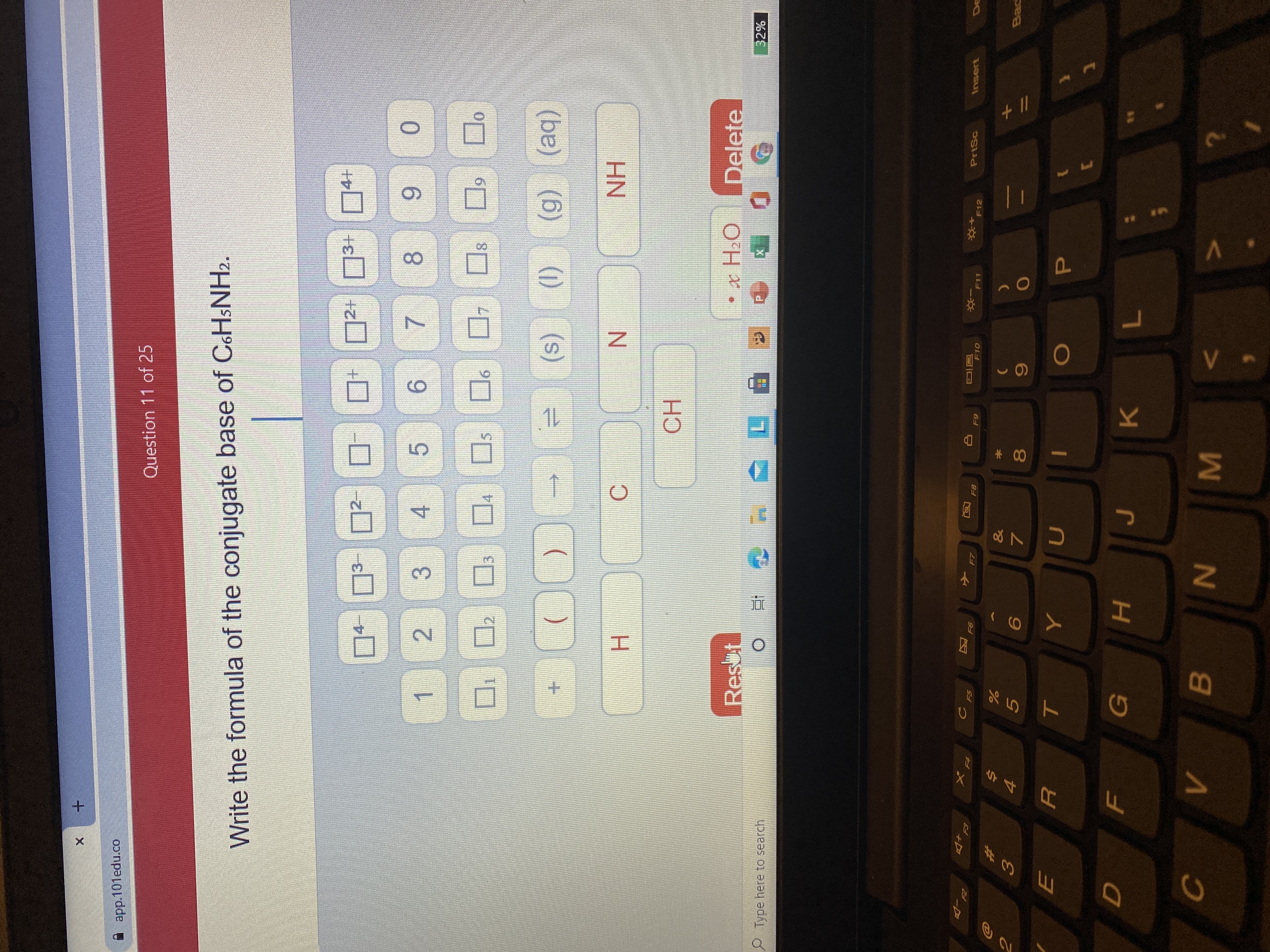 Write the formula of the conjugate base of C6HSNH2.
