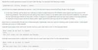 Repeat this number generation process for each order that day. For example if the following is called:
addorders (2, [Pizza, Burger], rand);
and the first two integers generated by rand are 1 and 0, the returned ArrayList should be [Pizza, Burger, Fries, Burger].
3. In the main method, use the above two methods to create a single ArrayList of the different orders placed over the course of the
entire long weekend. Then prompt the user asking what order to check (i.e. the 500th order across the entire weekend). You will print
out the food that was ordered for that order number, if it exists (it is possible there were not that many orders in the long weekend).
An example of input/output will be as follows below. Again, assume all user input will be non-negative numbers.
Note there is a newline after the last line in these examples. Additionally, note user input for checking order numbers will be 1-index based
(whereas your array is 0-index based!).
Example input/output when valid order number input by a user (user input is line 2 in this example below)
What order do we want to check?
1213
The 1213 order for the weekend was Burger.
Example input/output when in-valid order number input by a user (user input is line 2 in this example below)
What order do we want to check?
1213
We had less than 1213 orders this weekend.
