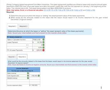 Answered: Zhang Company Leased Equipment From… | Bartleby