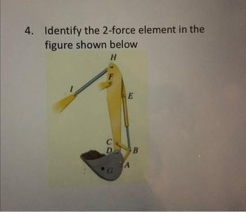 4. Identify the 2-force element in the
figure shown below
H
F
C
D
G
E
A
B