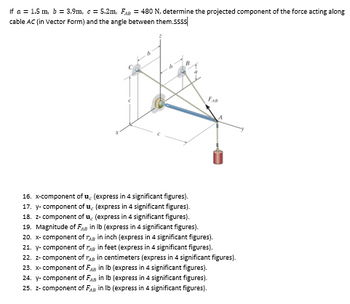 Answered: If A = 1.5 M, B = 3.9m, C=5.2m, FA =… | Bartleby