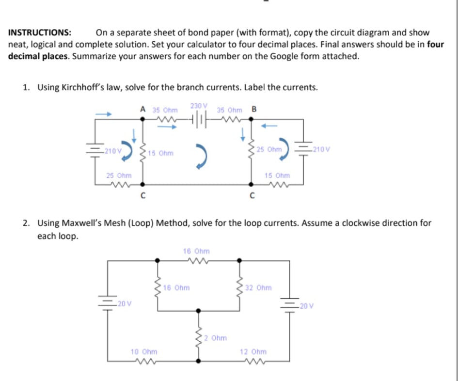 Answered: 1. Using Kirchhoff's Law, Solve For The… | Bartleby