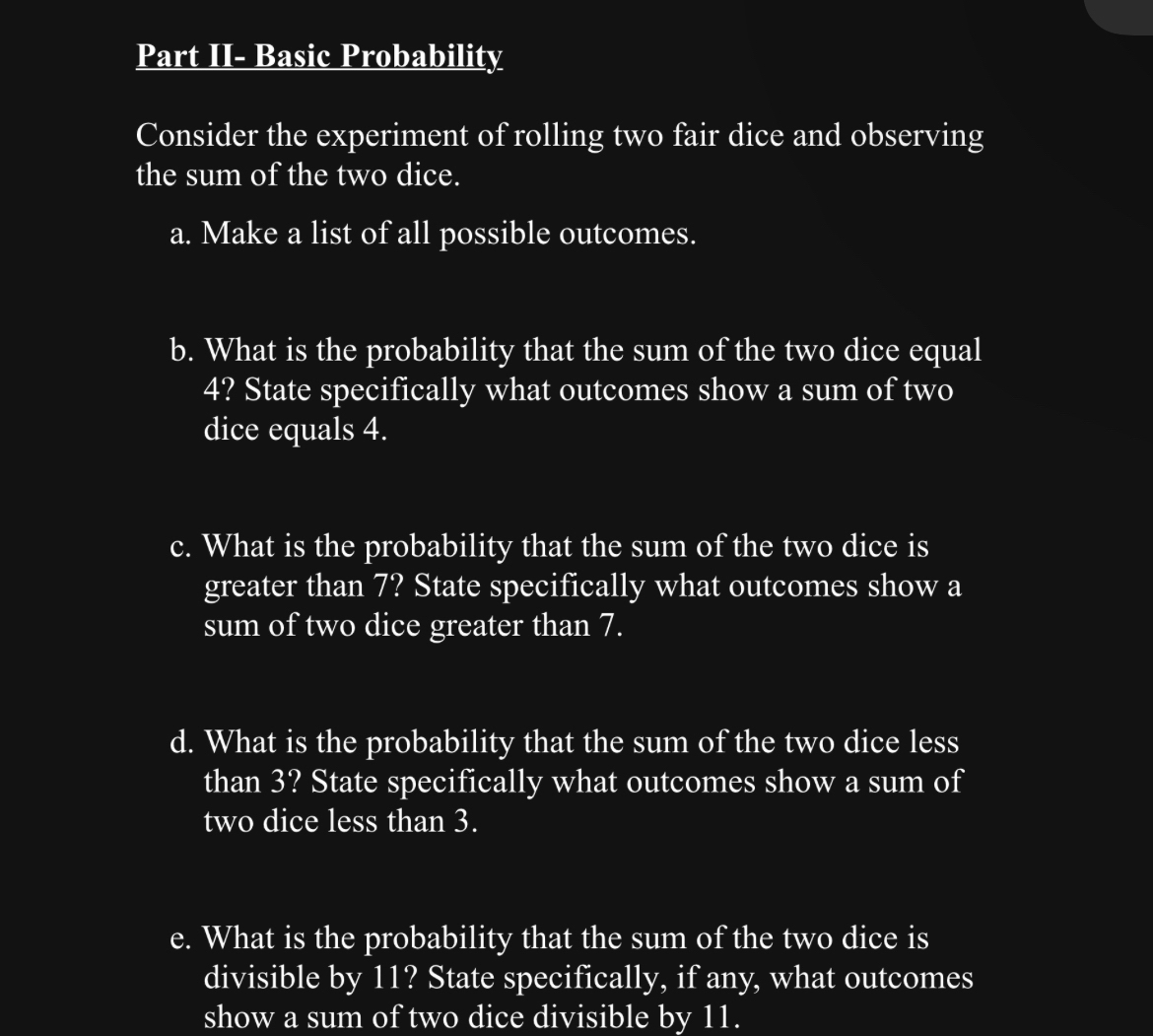 Rolling two dice experiment