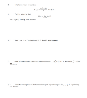 Answered: 3. a) b) For the sequence of functions… | bartleby