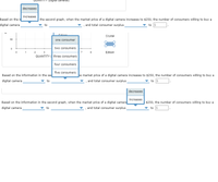 gilal cameras)
decreases
increases
Based on the i
| the second graph, when the market price of a digital camera increases to $250, the number of consumers willing to buy a
digital camera
, and total consumer surplus
to s
to
Edinon
Crystal
50
one consumer
two consumers
2 3
QUANTITY ( three consumers
1
7
Edison
four consumers
five consumers
Based on the information in the se
digital camera
he market price of a digital camera increases to $250, the number of consumers willing to buy a
, and total consumer surplus
to
to $
decreases
increases
Based on the information in the second graph, when the market price of a digital camera
, and total consumer surplus
$250, the number of consumers willing to buy a
digital camera
to
to $
