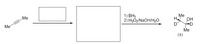 ### Transcription for Educational Website

#### Organic Chemistry Reaction Sequence

This image depicts a two-step reaction sequence involving an alkyne and its conversion to an alcohol. Below is an explanation of the process:

1. **Starting Material**:
   - The starting compound is a terminal alkyne, specifically 2-butyne, represented as Me-C≡C-Me, where "Me" stands for a methyl group (CH₃).

2. **First Step (Unspecified Box)**:
   - Although the contents of the first reaction step are not specified in the image, it involves transforming the alkyne.

3. **Second Step: Hydroboration-Oxidation**:
   - **Reagents**:
     - 1) BH₃: Borane is used for the hydroboration step.
     - 2) H₂O₂/NaOH/H₂O: Hydrogen peroxide in the presence of sodium hydroxide and water is used for oxidation.
   - **Product**:
     - The final product is a tetra-deuterated, racemic secondary alcohol. The molecule shown has two deuterium atoms (D) and two methyl groups (Me). The presence of D atoms indicates isotopic labelling, commonly used in mechanistic studies.

4. **Product Configuration**:
   - The product is racemic, represented by (±), indicating that the reaction produces a mixture of chiral stereoisomers in equal amounts.

This sequence illustrates the preparation of an alcohol from an alkyne using a hydroboration-oxidation pathway, highlighting the importance of stereochemistry and isotopic labelling in organic synthesis.