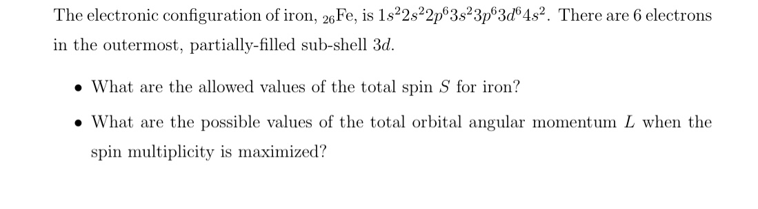 electron configuration for iron