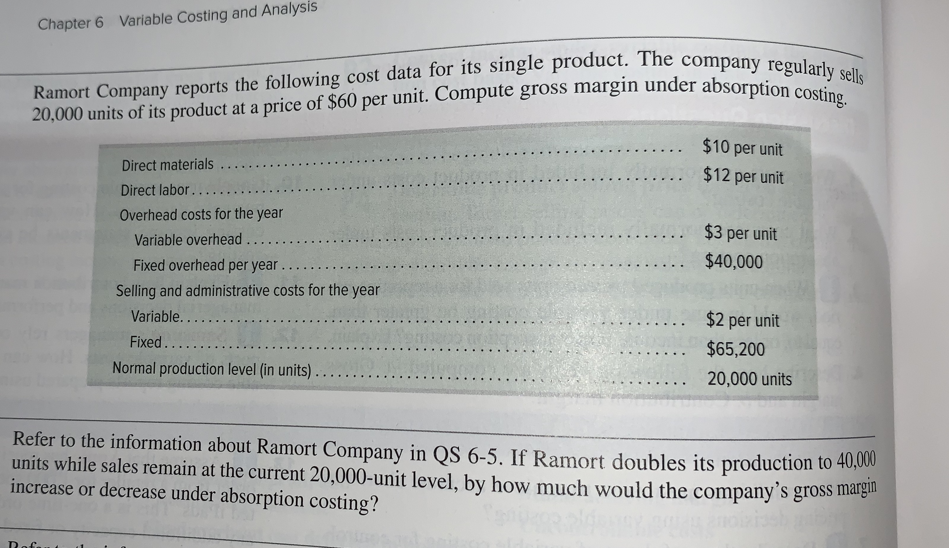 Answered Chapter 6 Variable Costing And Analysis Bartleby