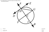 22. Use the figure below to match the the objects in the diagram with the
term that best describes it.
A
E
H.
D
F
В
e v
1. Point C
a. Secant Line
b. Radius
2. Segment FG
c. Chord
