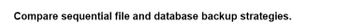 Compare sequential file and database backup strategies.