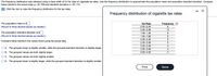 The frequency distribution was obtained using a class width of 0.5 for data on cigarette tax rates. Use the frequency distribution to approximate the population mean and population standard deviation. Compare
these results to the actual mean u = $1.786 and standard deviation o = $1.174.
Click the icon to view the frequency distribution for the tax rates.
Frequency distribution of cigarette tax rates
The population mean is $.
Tax Rate
Frequency
(Round to three decimal places as needed.)
0.00–0.49
0.50-0.99
13
The population standard deviation is $.
1.00–1.49
(Round to three decimal places as needed.)
1.50–1.99
2.00–2.49
Compare these results to the values found using the actual data.
2.50-2.99
5
3.00–3.49
4
O A. The grouped mean is slightly smaller, while the grouped standard deviation is slightly larger.
3.50–3.99
4
B. The grouped values are both slightly larger.
4.00–4.49
O C. The grouped values are both slightly smaller.
D. The grouped mean is slightly larger, while the grouped standard deviation is slightly smaller.
Print
Done
