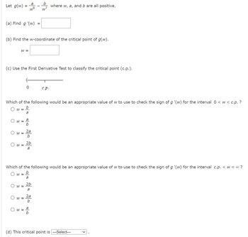 Answered: Let G(w) (a) Find G '(w) W = = Ow= A… | Bartleby