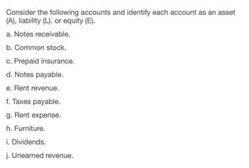 Answered: Consider The Following Accounts And Identify Each Account As 