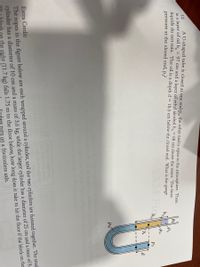 A U-shaped tube is closed at one end p, the other end is open to the atmosphere. There
12.
is a layer of oil h̟ = 97 cm and a layer of ethyl alcohol h, = 68 cm above the water. The three
liquids do not mix. The oil is a depth d = 18.5 cm below the closed end. What is the gauge
pressure at the closed end, p,?
-PA
レP。
P3
Pw
The ropes in the figure below are each wrapped around a cylinder, and the two cylinders are fastened together. The smal
cylinder has a diameter of 10 cm and a mass of 3.6 kg, while the larger cylinder has a diameter of 25 cm and a mass of 8.
ck on the right (11.7 kg) falls 1.75 m to the floor below, how long does it take to hit the floor if the block on the
Extra Credit:
ers turn on a frictionless axle.
