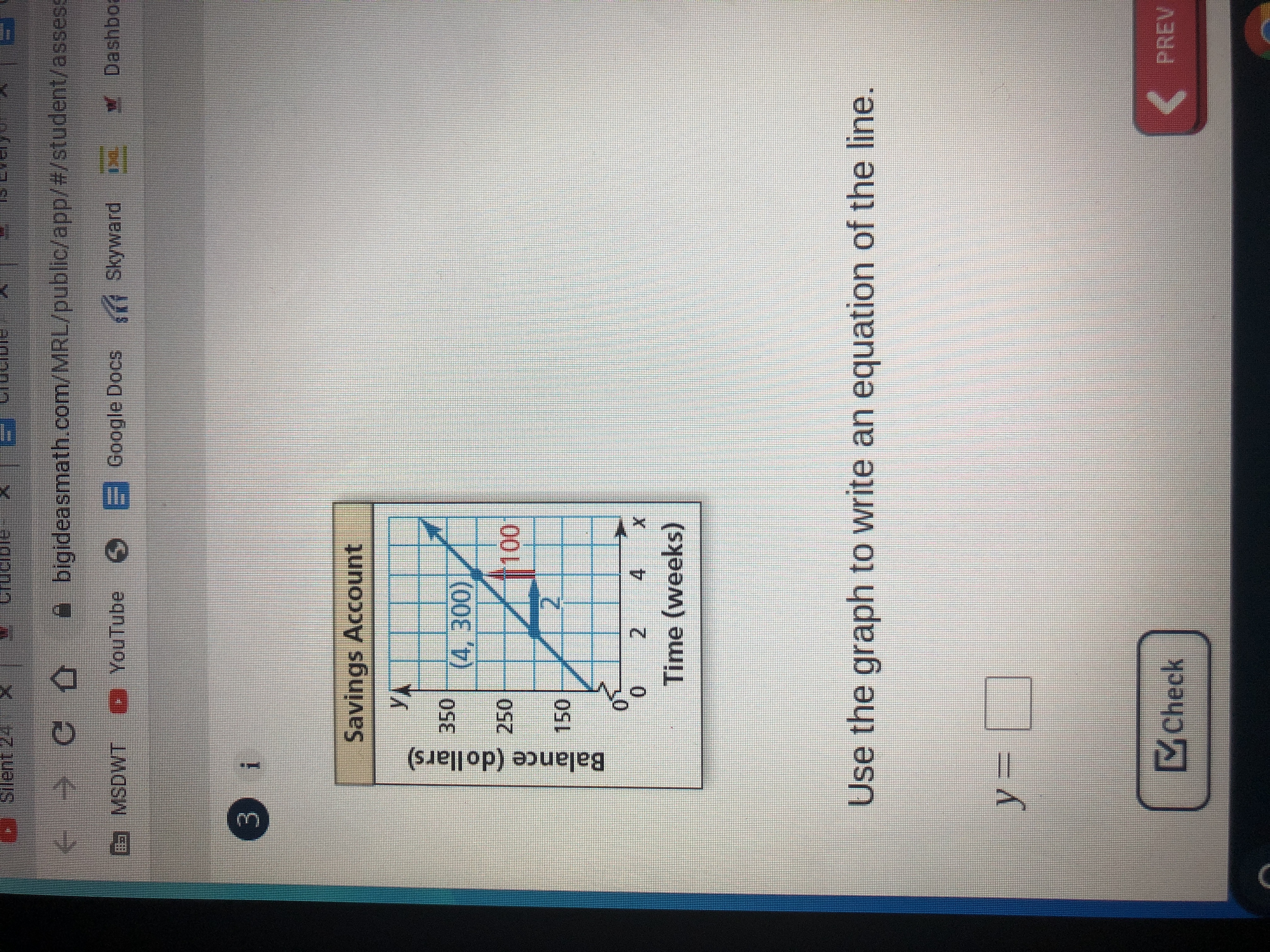 Use the graph to write an equation of the line.
y3D
