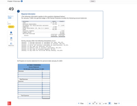 Chapter 5 Exercises i
Saved
49
Required information
Part 4 of 7
(The following information applies to the questions displayed below.)
On January 1, 2021, the general ledger of 3D Family Fireworks includes the following account balances:
Accounts
Debit
Credit
1
$ 26,100
14,700
Cash
points
Accounts Receivable
Allowance for Uncollectible Accounts
$ 3,000
Supplies
Notes Receivable (6, due in 2 years)
Land
Skipped
3,600
15,000
80,000
Accounts Payable
Conmon Stock
Retained Earnings
7,900
95,000
33,500
eBook
Totals
$139,400
$139,400
Print
During January 2021, the following transactions occur:
2 Provide services to customers for cash, $46,100.
6 Provide services to customers on account, $83,400.
January
January
January 15 write off accounts receivable as uncollectible, $2,500.
January 20 Pay cash for salaries, $32, 500.
January 22 Receive cash on accounts receivable, $81,000.
January 25 Pay cash on accounts payable, $6,600.
January 30 Pay cash for utilities during January, $14,800.
References
4. Prepare an income statement for the period ended January 31, 2021.
3D FAMILY FIREWORKS
Income Statement
For the year ended January 31, 2021
Revenues:
Total Revenues
Expenses:
Total Expenses
Mc
Graw
Hill
< Prev
曲
Next >
49
50
51 52
of 60
......
