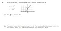 8.
Consider the curve C (graphed below) that is given by parametrically as
r =t – t3
y = V2t?
(a) Find as a function of t.
(b) The curve C crosses itself when t = 1 and t = -1. Find equations for both tangent lines at the
point where it crosses itself and sketch the tangent lines on the graph above
