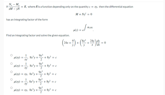 Show that if (Nx−My)/(xM−yN)=R, where R depends on the quant