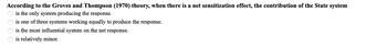 According to the Groves and Thompson (1970) theory, when there is a net sensitization effect, the contribution of the State system
is the only system producing the response.
is one of three systems working equally to produce the response.
is the most influential system on the net response.
is relatively minor.
