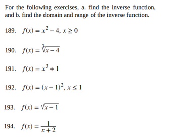 Domain, Range, and Inverse of Functions