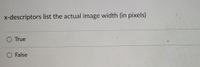 x-descriptors list the actual image width (in pixels)
O True
O False
