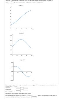 **Modeling Research Article Production Over Time**

The number of research articles in a prominent journal authored by researchers in Europe can be modeled by the function:

\[
P(t) = \frac{7.0}{1 + 5.4(1.2)^{-t/2}}
\]

where \( t \) is time in years. Presented here are the graphs for \( P \), \( P' \), and \( P'' \).

**Graph Descriptions:**

1. **Graph of \( P \):** 
   - The graph shows a sigmoid curve, increasing over time.
   - Initially, growth starts slow, then accelerates, and levels off again.

2. **Graph of \( P' \):**
   - The derivative of \( P \), representing the rate of change, forms a bell-shaped curve.
   - It peaks at around \( t = 15 \) and decreases thereafter.

3. **Graph of \( P'' \):**
   - The second derivative graph depicts an oscillating curve crossing the axis.
   - Indicates a point of inflection where the graph shifts from concave up to concave down.

**Inflection and Concavity Analysis:**

- **Concave Up:** \( 0 < t < 18 \)
- **Concave Down:** \( 18 < t < 40 \)
- **Point of Inflection:** \( t = 18 \)

**Interpretation:**

The point of inflection at \( t = 18 \) signifies a pivotal moment in article growth dynamics. According to the graph of \( P' \), the derivative peaks, suggesting maximum growth rate for article production at \( t = 15 \). This means the rate of increase in articles authored by European researchers was greatest around this time.