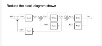 Reduce the block diagram shown
R(s) + V₁(s)
V6(s)
G₁(s)
H₁(s)
V₂(s) +
V3(s)
V7(s)
G₂(s)
H₂(s)
V4(S) +
+
V5(S)
Vg(s)
G3(s)
H3(s)
C(s)