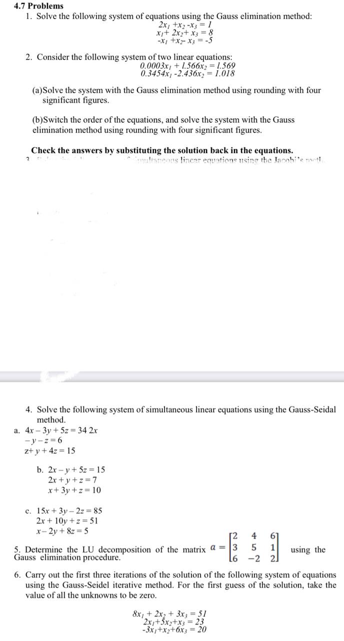 Answered 1 Solve The Following System Of Bartleby