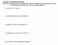 Answered: Activity 10: Empirical Formula… | bartleby