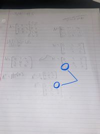 **Matrix Inversion Example**

**Objective:**
Determine the inverse of matrix \(A\).

**Given:**
\[ A = \begin{bmatrix} 1 & 2 & 0 \\ 0 & 3 & 0 \\ 1 & 0 & 6 \end{bmatrix} \]

**Steps:**

1. **Calculate the Determinant of \(A\):**
   -  Find determinant \(|A|\):
   \[
   |A| = 6(-6) = -36
   \]
   - Simplified determinant:
   \[
   |A| = 6
   \]

2. **Form the Matrix \(N\):**
   - Simplified form:
   \[
   N = \begin{bmatrix} 0 & -2 & -6 \\ 3 & 0 & -3 \\ 0 & 2 & 0 \end{bmatrix}
   \]

3. **Further Simplify Matrix \(N\):**
   - Switch rows for determinant calculation:
   \[
   N = \begin{bmatrix} 0 & -3 & 0 \\ 2 & 0 & -2 \\ 6 & 3 & 0 \end{bmatrix}
   \]
   - Reduction and simplification:
   \[
   N = \begin{bmatrix} 0 & 3 & 0 \\ -2 & 0 & 2 \\ -6 & -3 & 0 \end{bmatrix}
   \]

4. **Compute the Inverse of \(A\):**
   - Formula:
   \[
   A^{-1} = \frac{1}{|A|}[N]
   \]
   - Calculation:
   \[
   A^{-1} = \frac{1}{6} \begin{bmatrix} 0 & -2 & -6 \\ 3 & 0 & -3 \\ 0 & 2 & 0 \end{bmatrix}
   \]
   - Result:
   \[
   A^{-1} = \begin{bmatrix} 0 & -1/3 & 0 \\ 1/2 & 0 & -1/2 \\ 0 & 1/3 & 0 \end{bmatrix}
   \]

**Conclusion:**
- The inverse of matrix \(A\) is \(\begin{