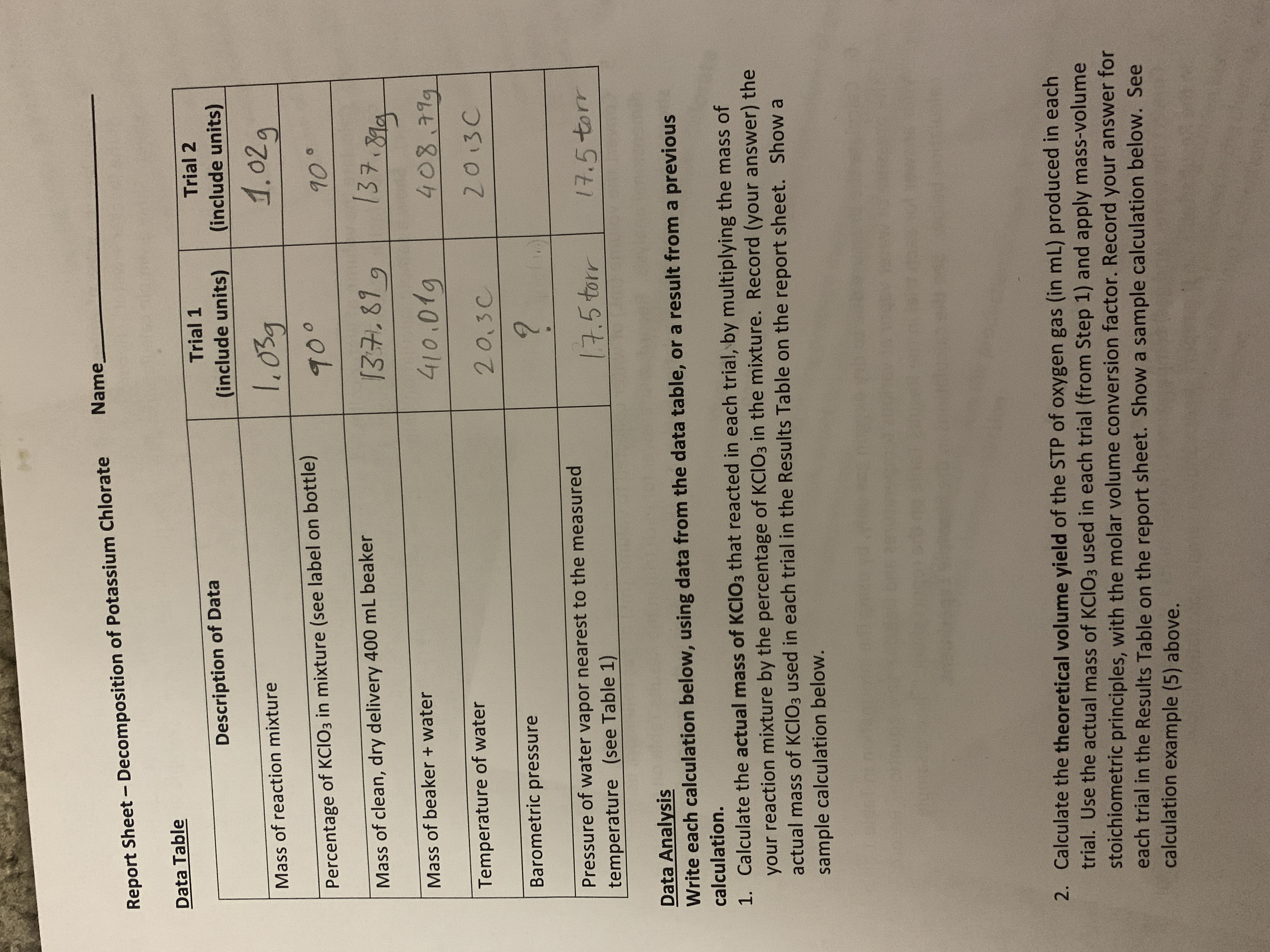 Decomposition of Potassium Chlorate
