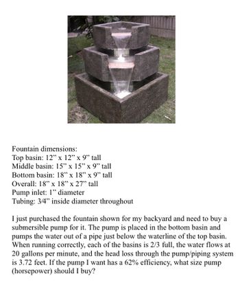 Answered: Fountain Dimensions: Top Basin: 12" X… | Bartleby