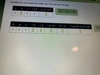 Complete the row of each truth table. Use T for true and F for false.
a b
a - (cvb}
cub
T
F
T
(~ q →p) → (rn~ p)
P
r^~p
F
