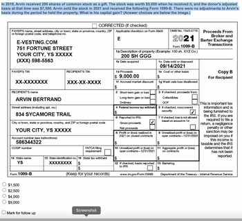 Answered: n 2019, Arvin received 200 shares of… | bartleby