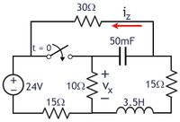 30Ω
50mF
t =
+
+
24V
10Ω.
152.
Vx
3.5H
152
