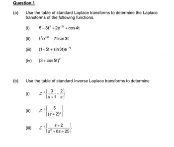 Answered: (a) Use the table of standard Laplace… | bartleby