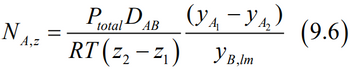N₁
A,z
=
Protal DAB
RT (2₂-2₁)
(Y₁₁ - Y₁₂)
YB,Im
(9.6)