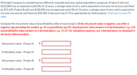 **McKnight Company** is considering two different, mutually exclusive capital expenditure proposals. 

**Project A** will cost $523,000, has an expected useful life of 12 years, a salvage value of zero, and is expected to increase net annual cash flows by $72,100. 

**Project B** will cost $358,000, has an expected useful life of 12 years, a salvage value of zero, and is expected to increase net annual cash flows by $50,400. 

A discount rate of 7% is appropriate for both projects. [Click here to view PV table.](#)

Compute the net present value and profitability index of each project. *(If the net present value is negative, use either a negative sign preceding the number eg -45 or parentheses eg (45). Round present value answers to 0 decimal places, e.g. 125 and profitability index answers to 2 decimal places, e.g. 15.25. For calculation purposes, use 5 decimal places as displayed in the factor table provided.)*

- **Net present value - Project A**: $ [input box]
- **Profitability index - Project A**: [input box]

- **Net present value - Project B**: $ [input box]
- **Profitability index - Project B**: [input box]