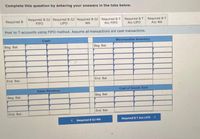 Complete this question by éntering your answers in the tabs below.
Required B GJ Required B GJ Required B G) Required BT Required BT Required BT
FIFO
Required B
LIFO
WA
Acc FIFO
Acc LIFO
Acc WA
Post to T-accounts using FIFO method. Assume all transactions are cash transactions.
Cash
Merchandise Inventory
Beg. Bal.
Beg. Bal.
End. Bal.
End. Bal.
Sales Revenue
Cost of Goods Sold
Beg. Bal.
Beg. Bal.
End. Bal.
End. Bal.
Required B GJ WA
Required BTACC LIFO >
