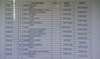 DA E
DESCRIPTION
FOLIO
CREDIT
DEBIT
150,000
FEB 1
INVESTMENTS
PHP150,000
CASH
ACCOUNT RECEIVABLE- GOLD
SERVICE REVENUE
FEB 4
2.
PHP65 000
PHP65,000
FEB 6
PHP5,000
PREPAID RENT
CASH
OFFICE SUPPLIES
CASH
SALARIES EXPENSES
CASH
CASH
SERVICE REVENUE
ACCOUNT RECEIVABLE
SERVICE REVENUE
OWNER'S DRAWING
CASH
OWNERS DRAWING
CASH
SALARIES EXPENSES
CASH
CASH
ACCOUNT RECEIVABLE
4
PHP5,000
FEB 10
4
PHP1,500
PHP1,500
FEB 15
PHP15,000
PHP15,000
FEB 18
PHP10,000,
PHP10,000
FEB 20
PHP40,000
PHP40 000
FEB 25
8.
PHP65 000
PHP65,000
FEB 28
6.
PHP500
PHP500
FEB 28
10
PHP15,000
PHP15.000
FEB 28
11
PHP2,500
PHP2,500
PHP2,300
12 ELECTRIC BILL
CASH
FEB 28
PHP2,300
