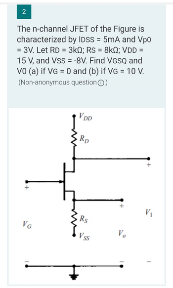 Answered: characterized by IDSS = 5mA and Vp0 =… | bartleby