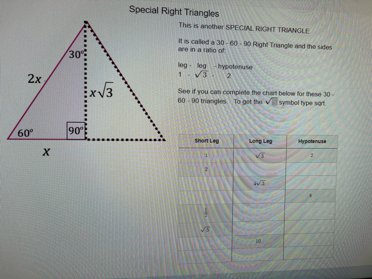 Answered Special Right Triangles This Is Another Bartleby