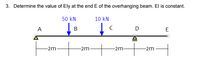 3. Determine the value of Ely at the end E of the overhanging beam. El is constant.
50 kN
10 kN
A
В
D
E
-2m
-2m
-2m
-2m
